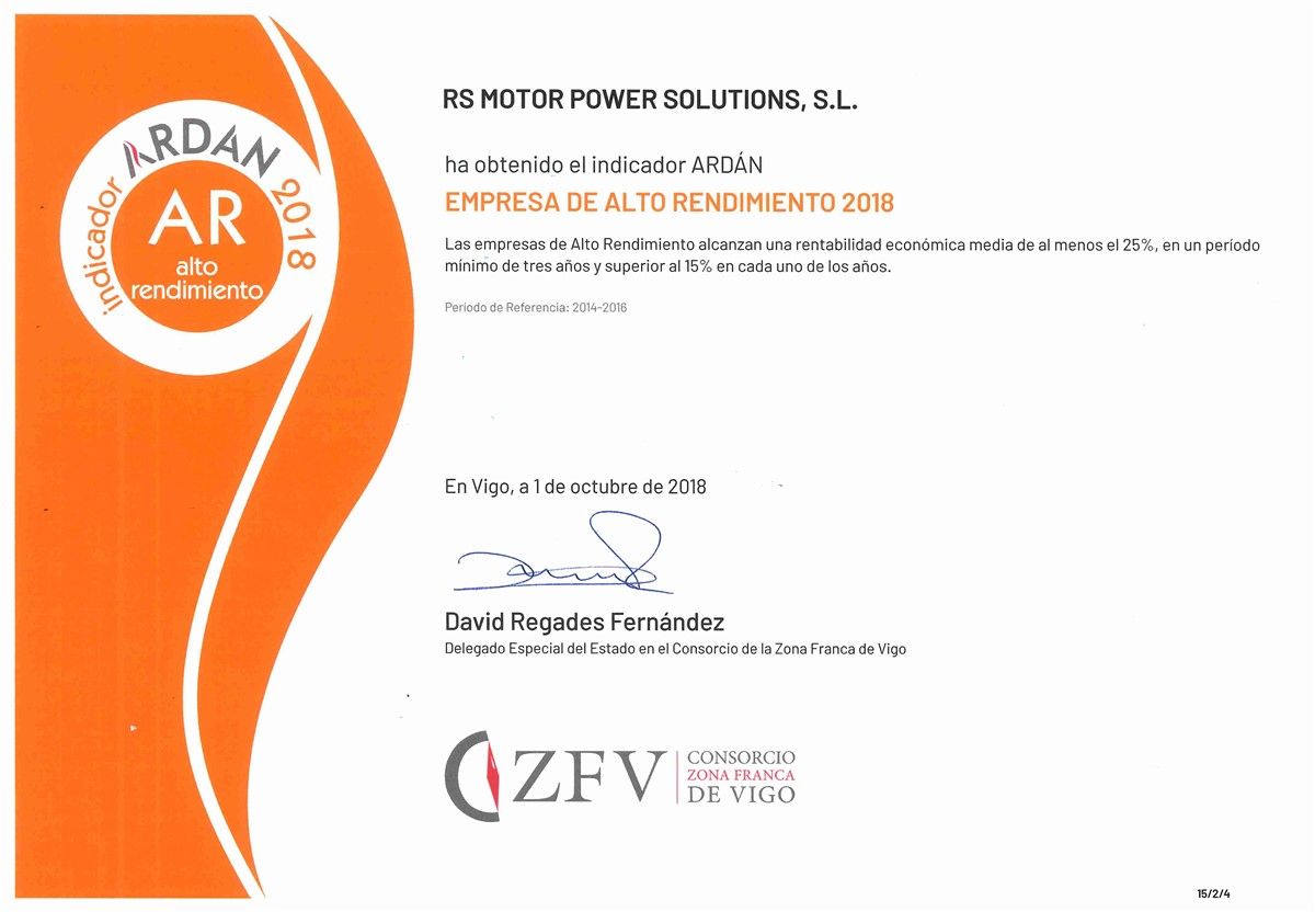 RS Motor premiada por la Zona Franca de Vigo