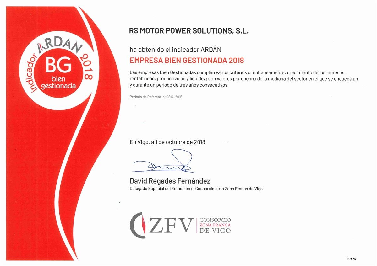 RS Motor premiada por la Zona Franca de Vigo